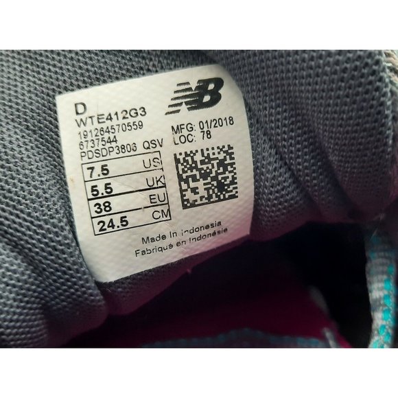 Women's Size 7.5 New Balance 412 V3  Trail Running Shoes. Blue Pink Gray - Picture 8 of 9